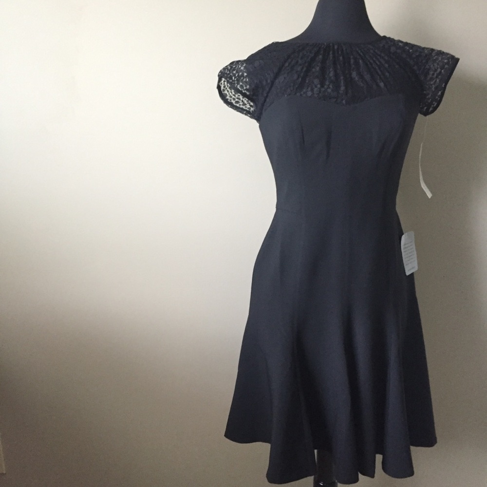 Maggy London Black Knee Length Lace Top Dress